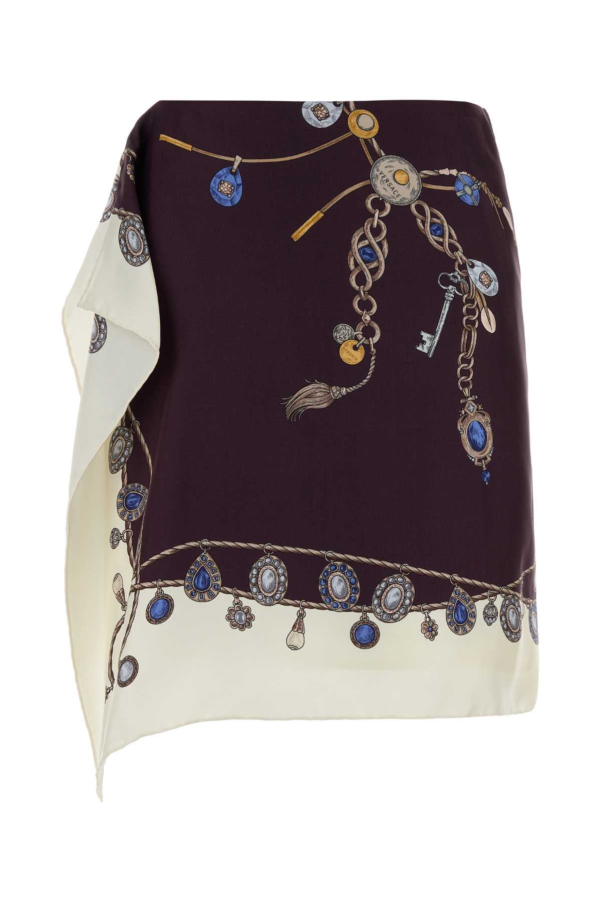 Jewel-Print Silk Skirt — Burgundy