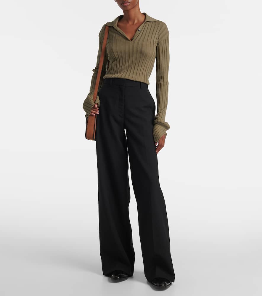 Ribbed-knit wool polo shirt