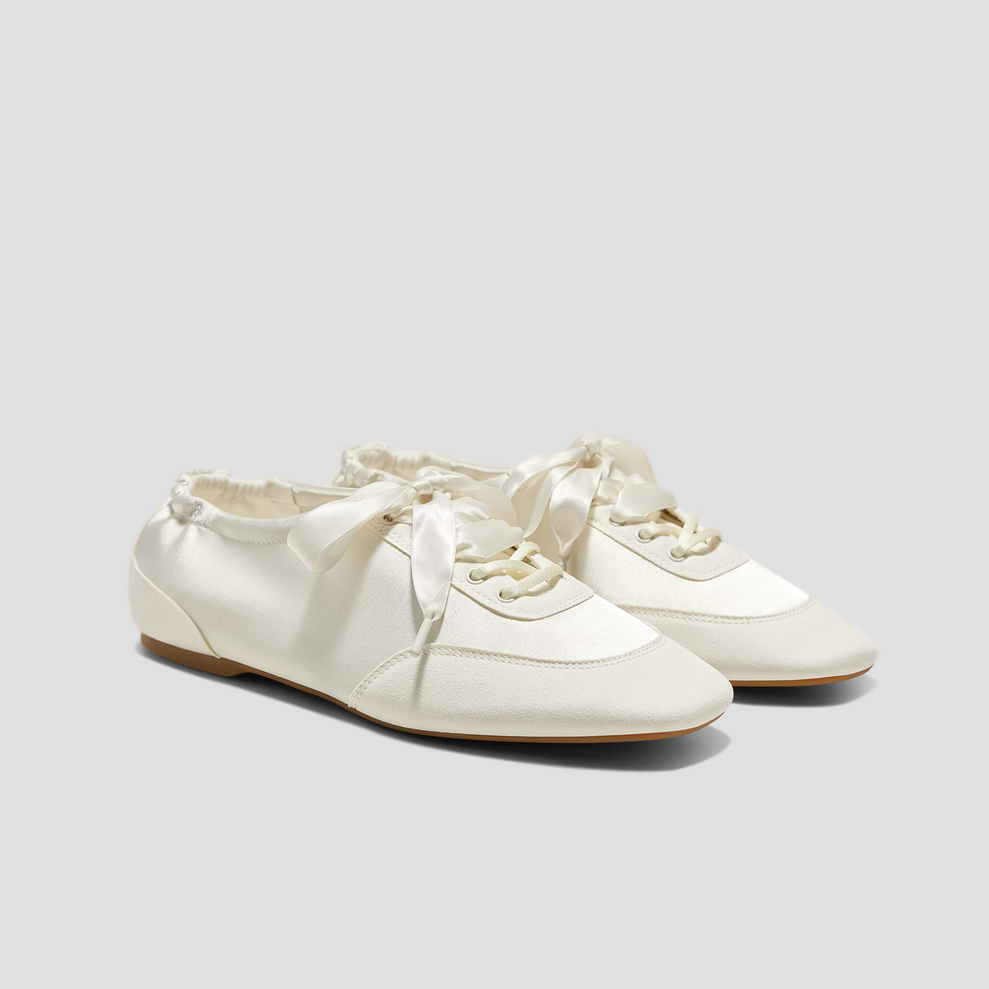 VIVAIA Square-Toe Lace-Up Satin Sneakerina Cristina|LIGHT GOLD