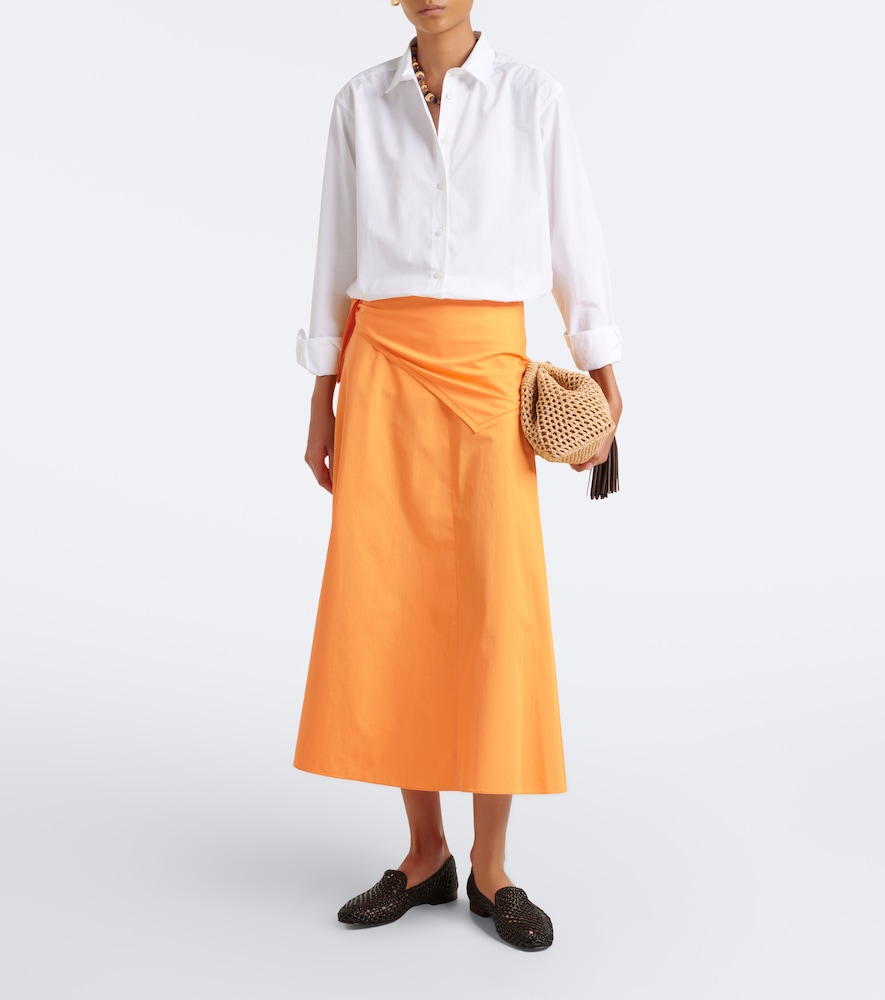 Scarf-detail cotton midi skirt