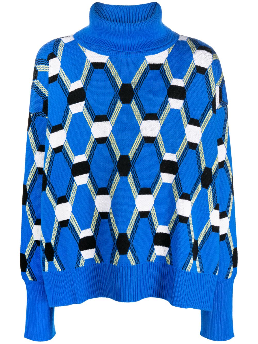 Abstract-print wool jumper - Blue