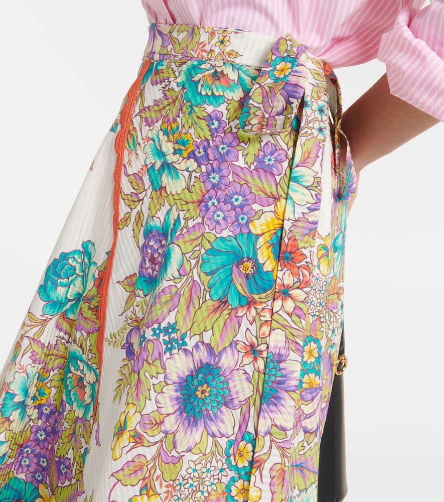 Floral cotton and silk midi skirt