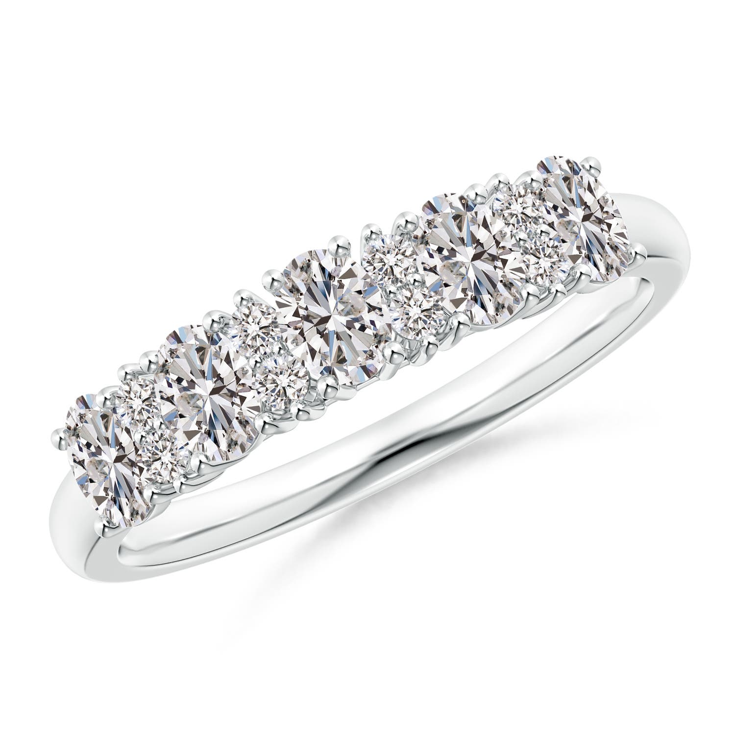 Angara 0.6 Carat Five Stone Oval Diamond Wedding Ring with Accents in 14K White Gold