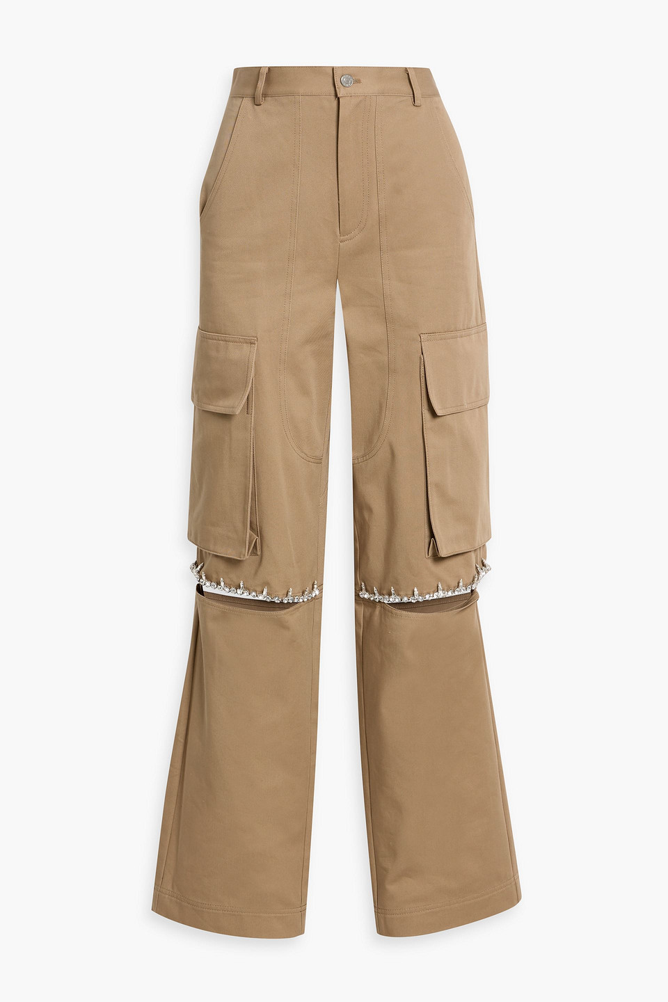 Cutout crystal-embellished cotton-twill cargo pants - Brown - L