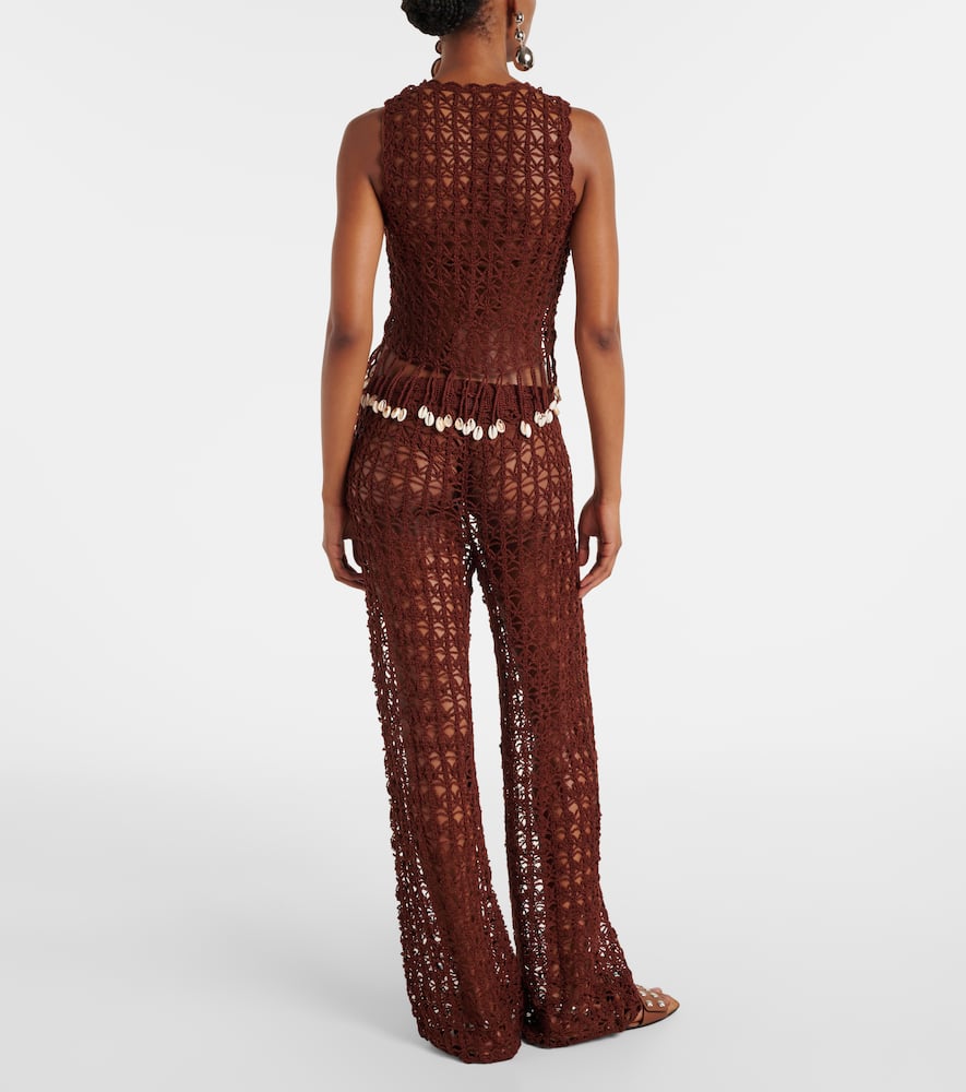 Crochet fringed cotton crop top