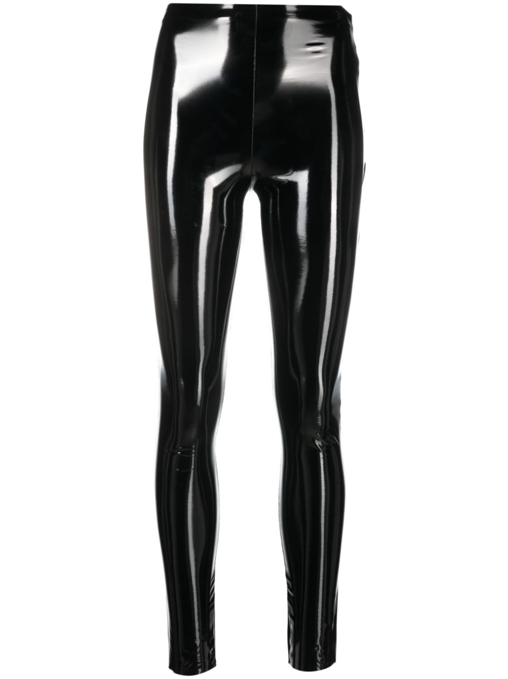Mid-rise patent-finish trousers - Black
