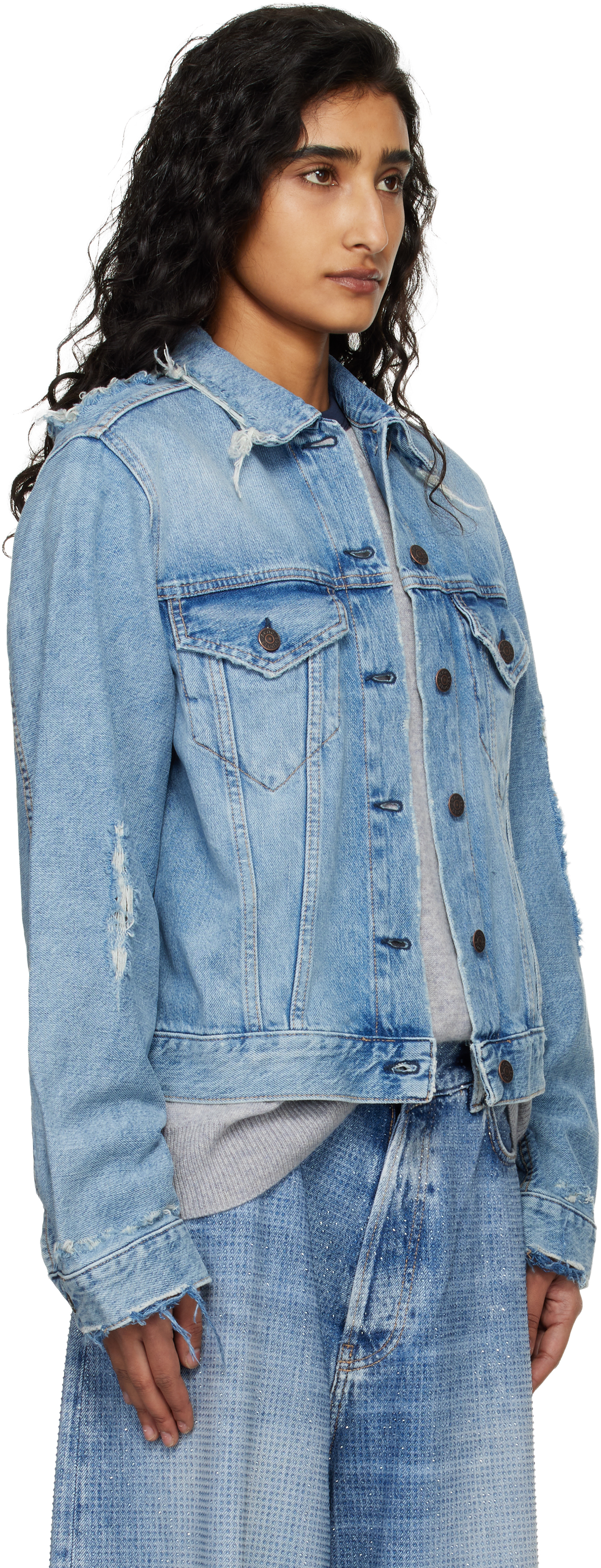 Blue Distressed Denim Jacket