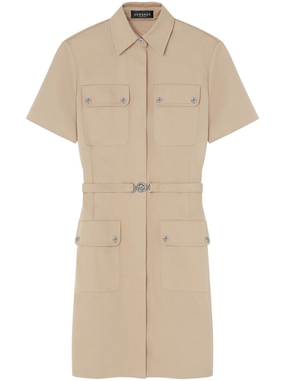 Cargo gabardine mini shirt dress - Neutrals