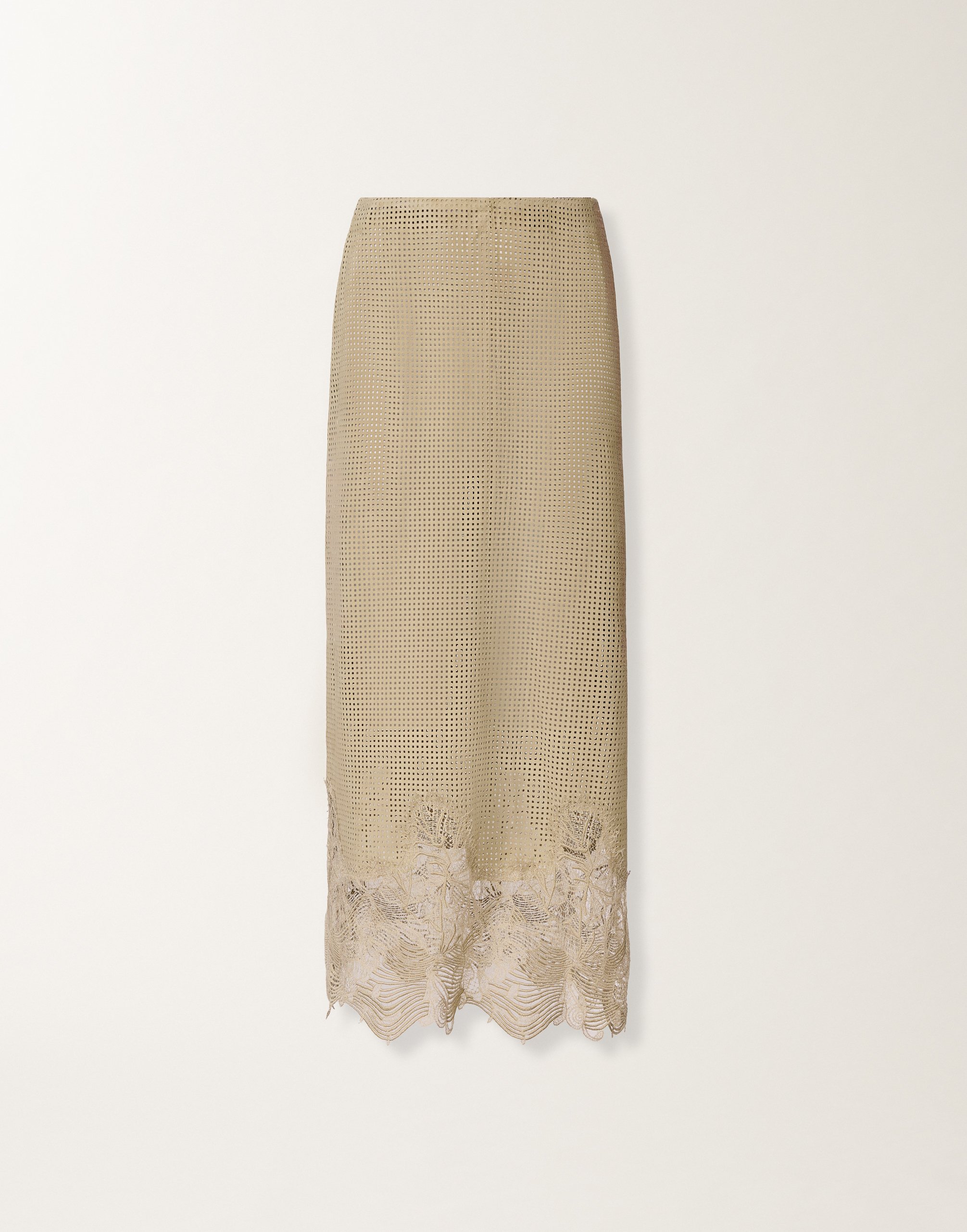 Pencil skirt in perforated suede, khaki