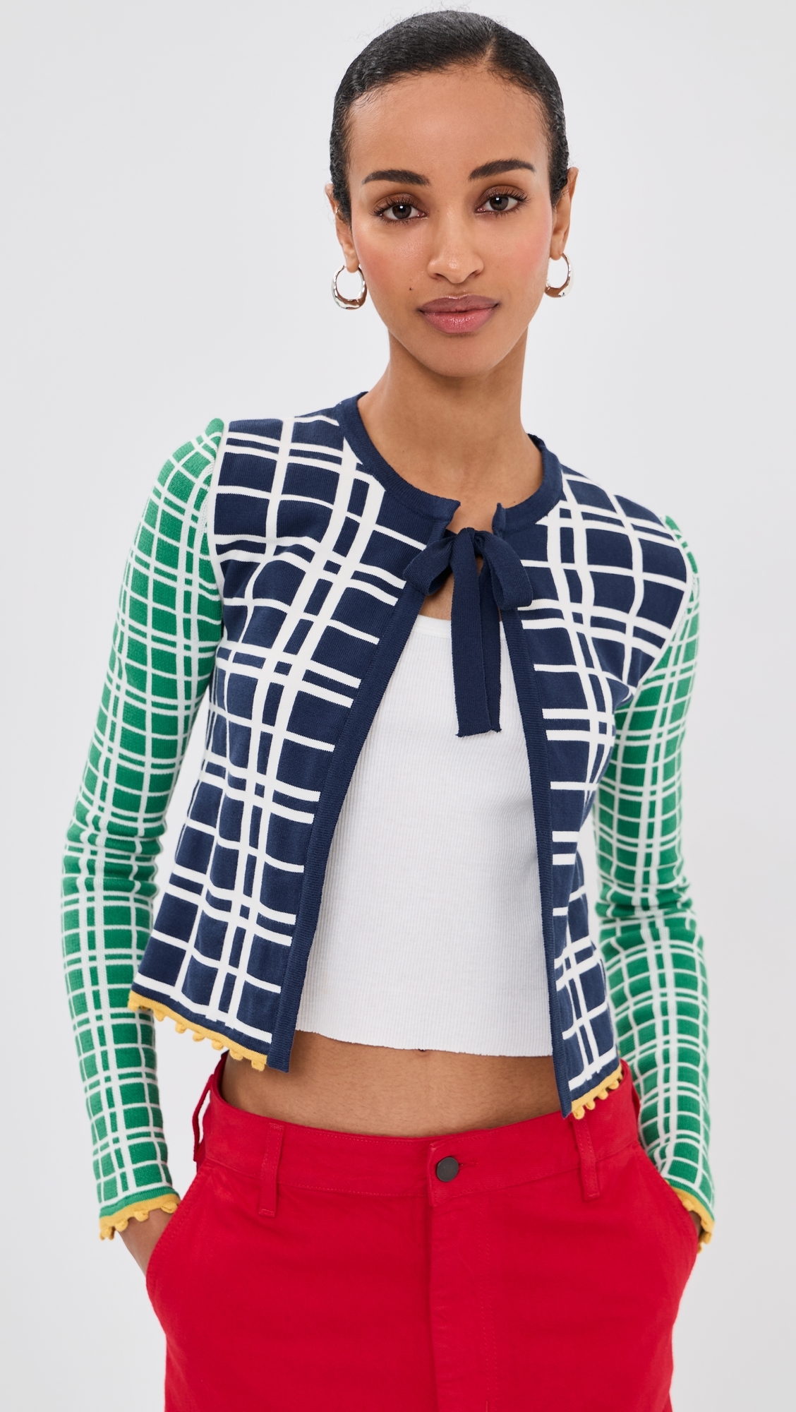 Check Me Cardigan Multicolor Green/Navy/Ecru