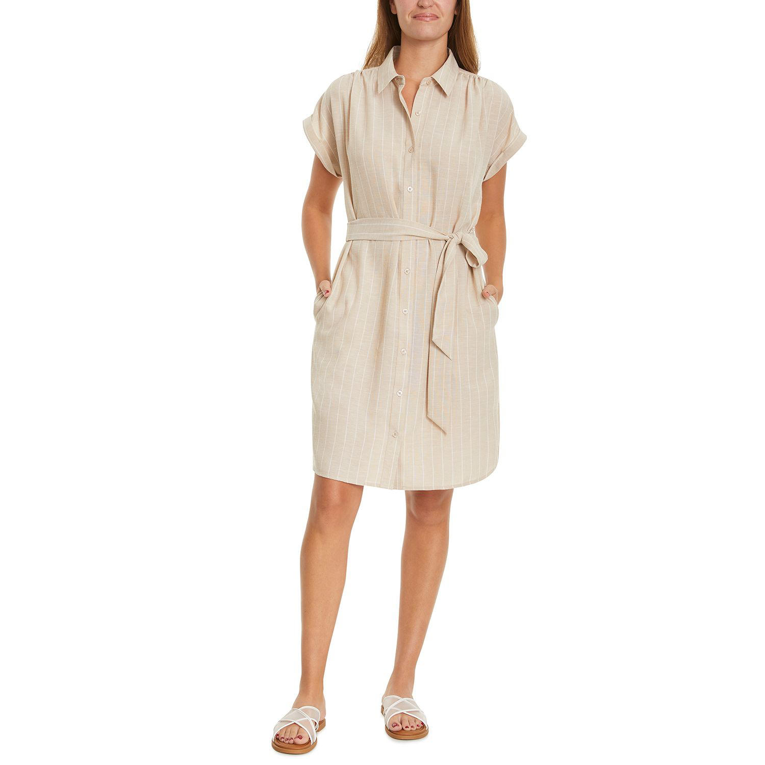 SHIRT DRESS - KHAKI XS:- Khaki - Online Only