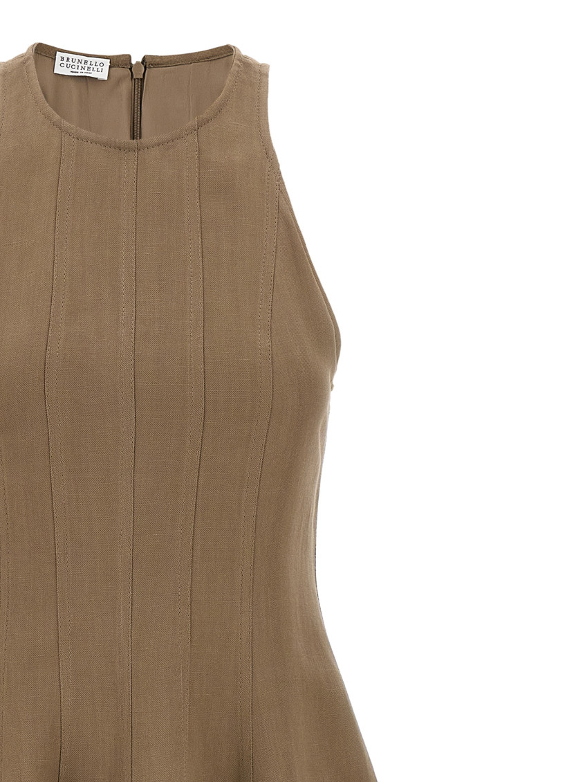 Sleeveless twill maxi dress - Brown