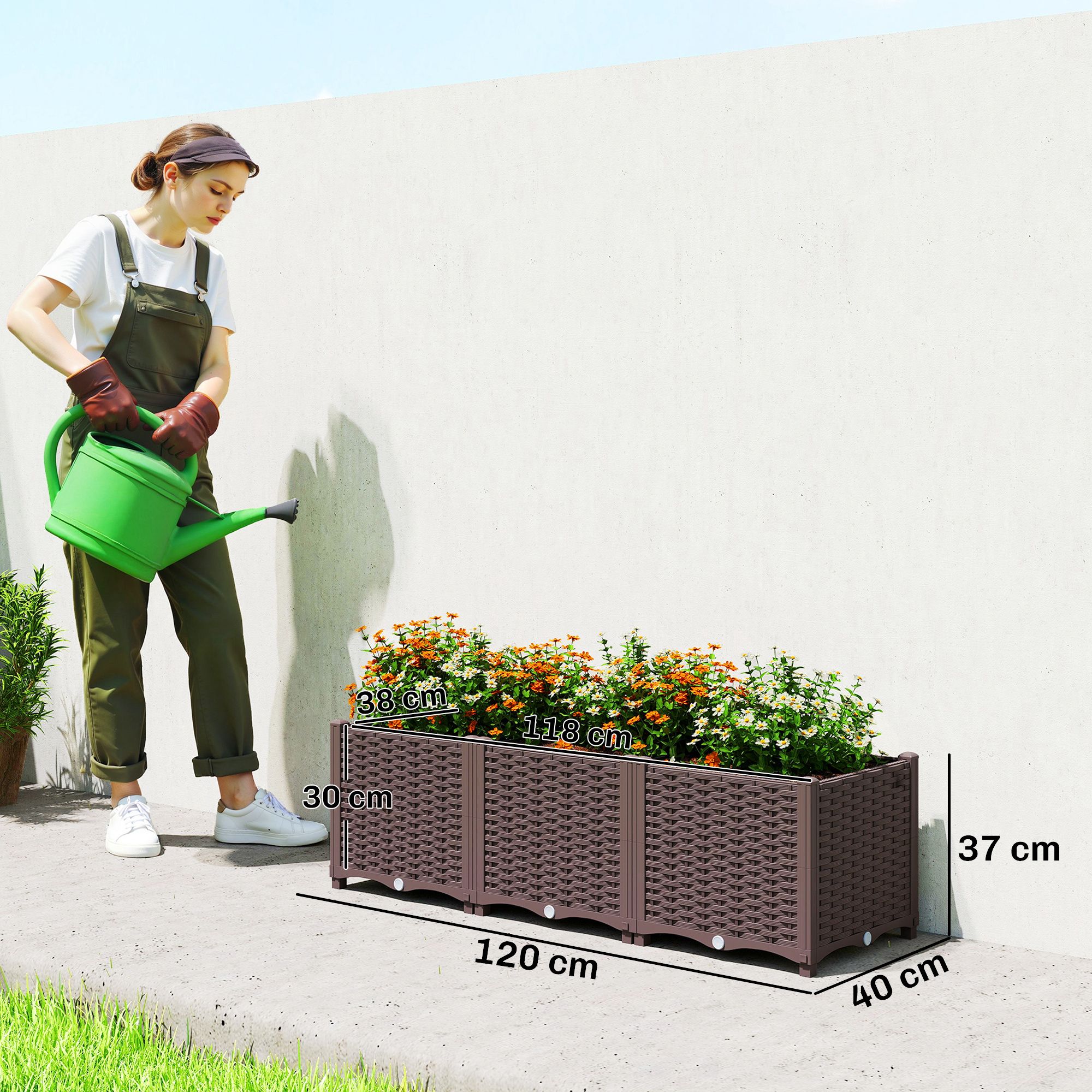 Outsunny Plastic Raised Garden Bed With Legs And Drainage Holes And Plugs In Brown