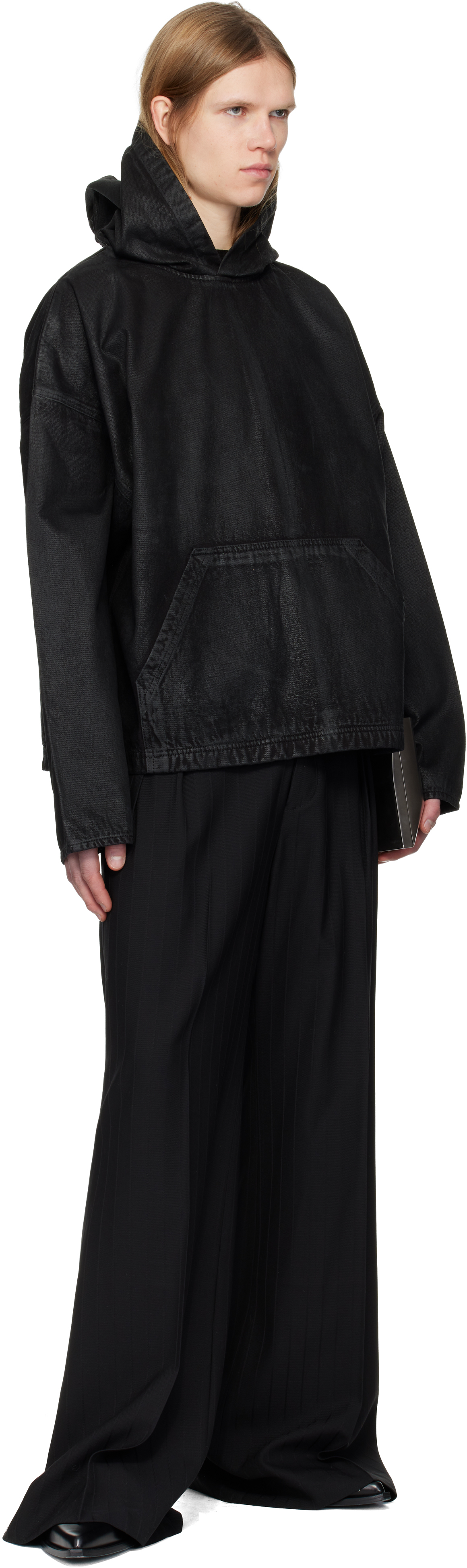 Black Waxed Denim Hoodie