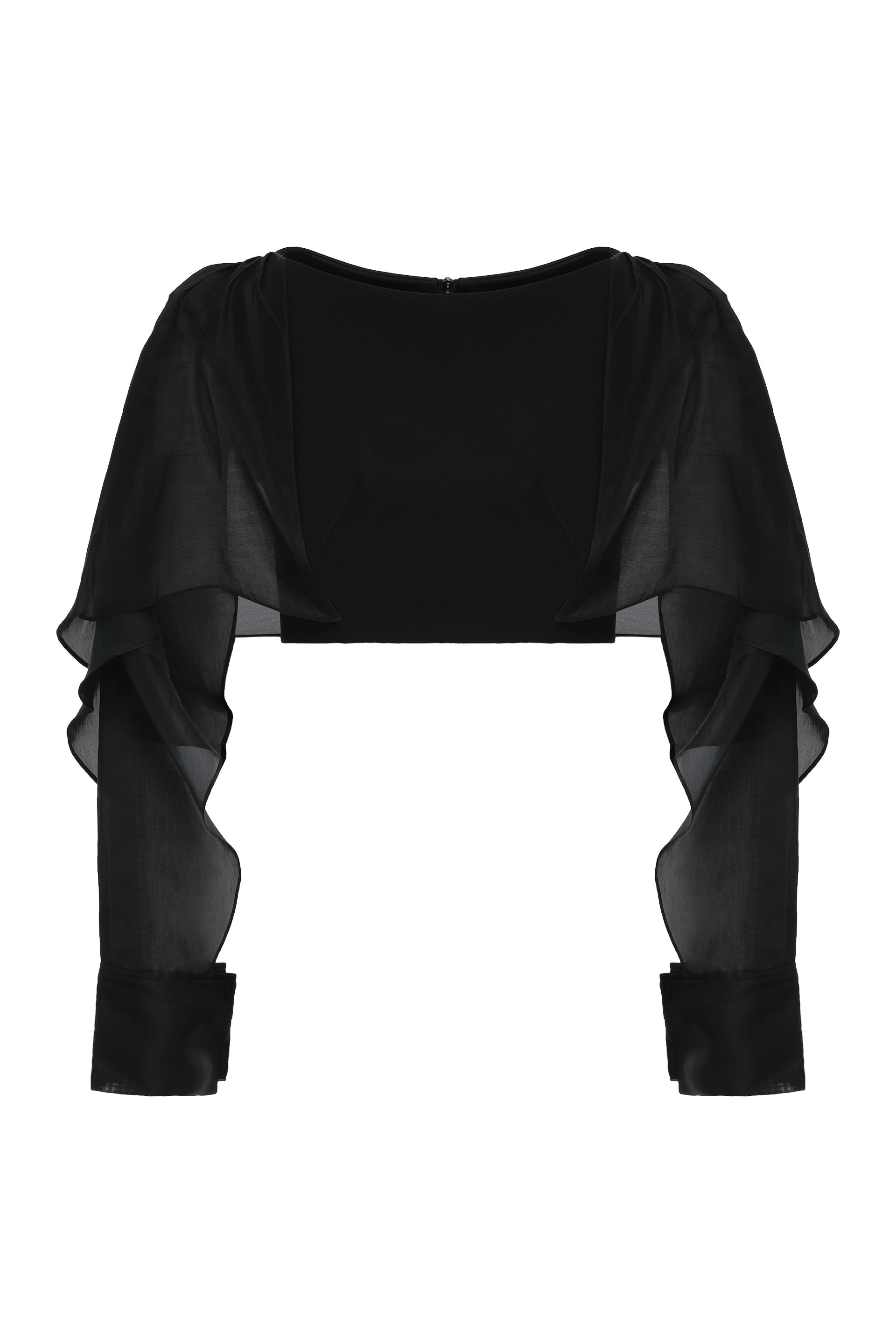Illusion Cropped Ruffled Sequined Mesh Top