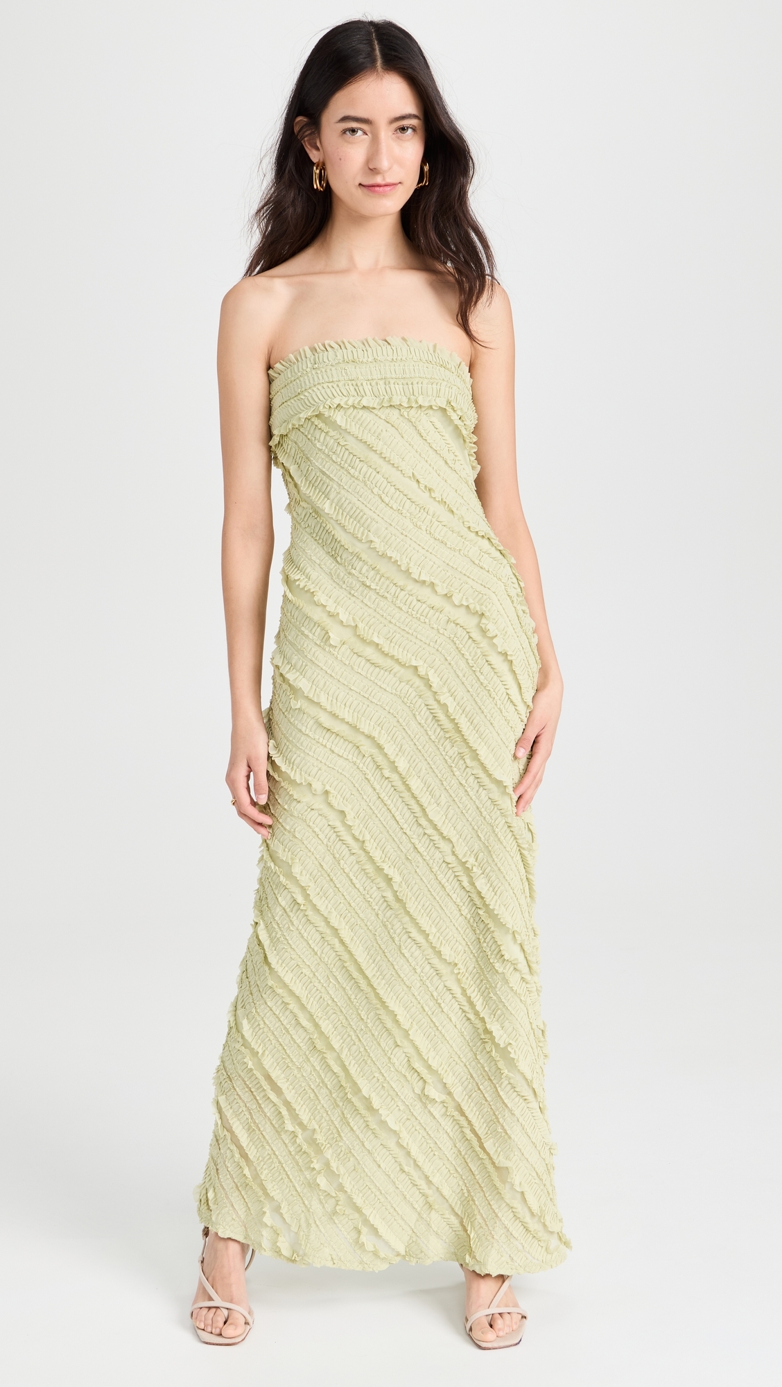 Strapless Ruffled Maxi Dress Pistachio