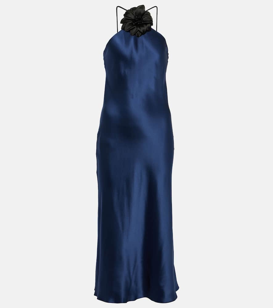 Floral-appliqué silk midi dress