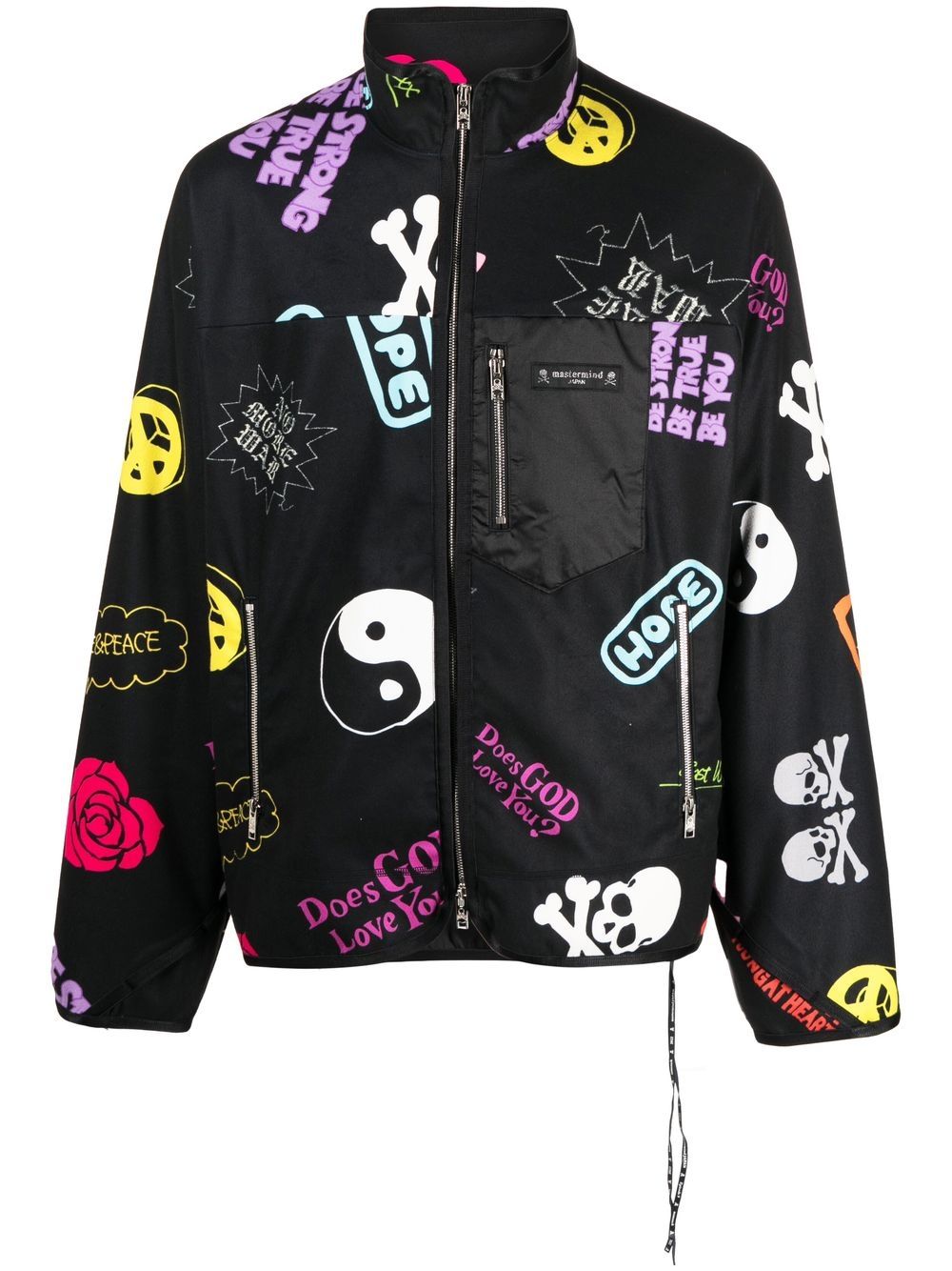Graphic-print zip-up bomber jacket - Black