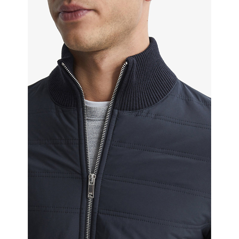 Mens Navy Trainer Crewneck Stretch-knit Jumper