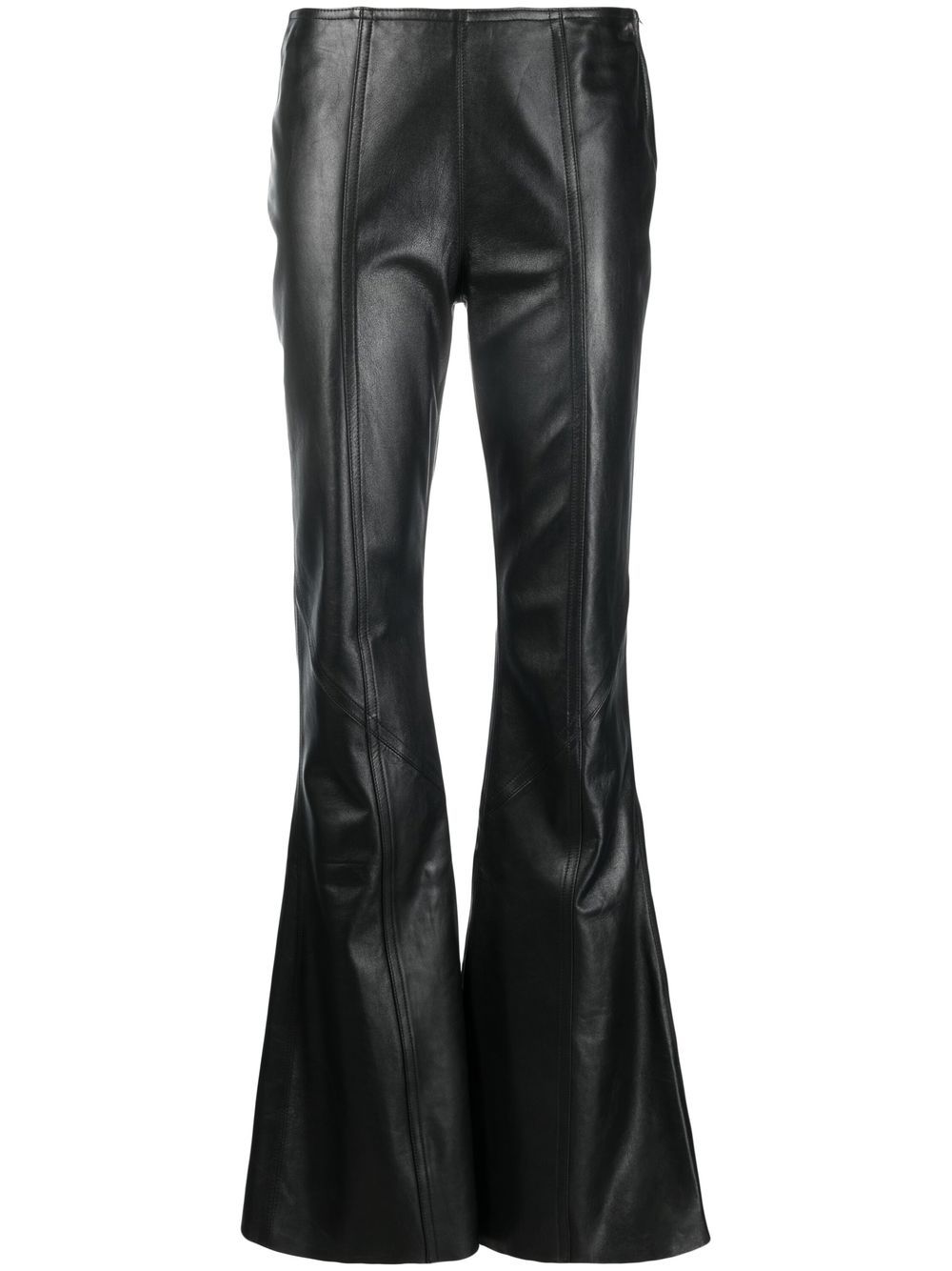 Flared-leg leather trousers - Black