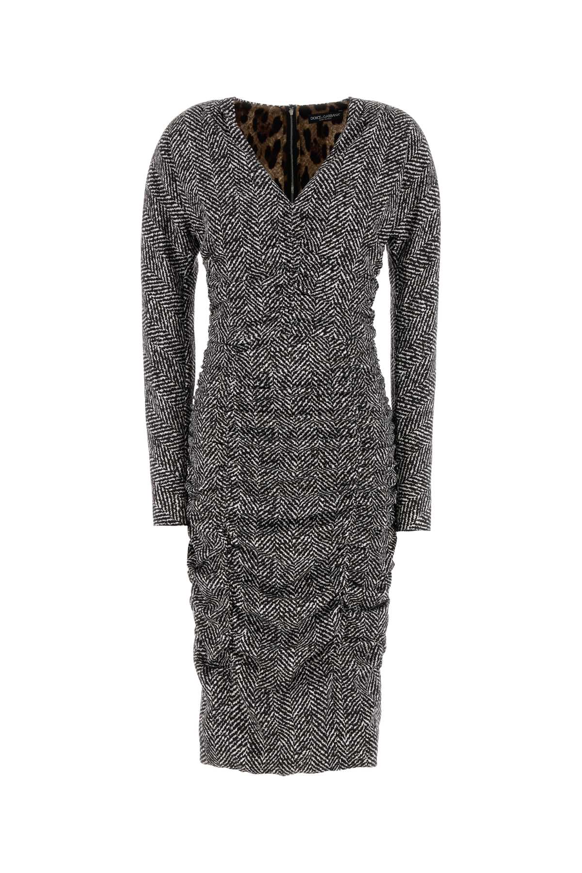 Herringbone Silk Dress — Black
