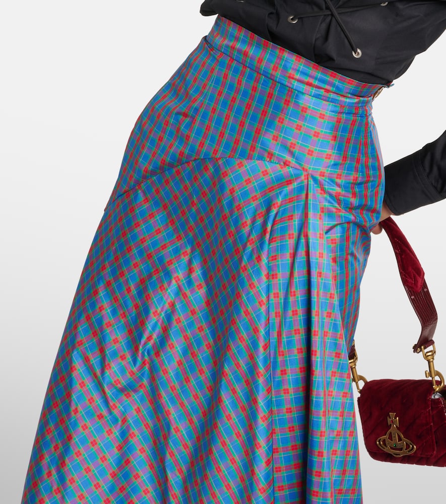 Checked ruffled silk-blend maxi skirt