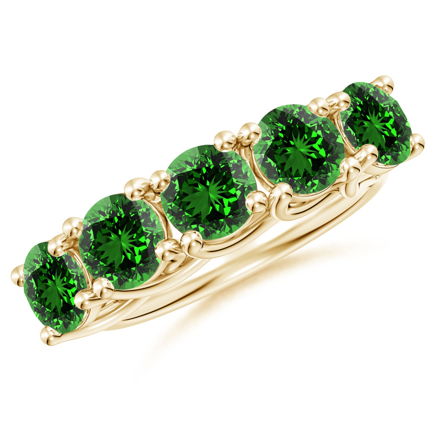 Angara 2.75 Carats Lab-Grown Half Eternity Five Stone Emerald Wedding Band in 14K Yellow Gold