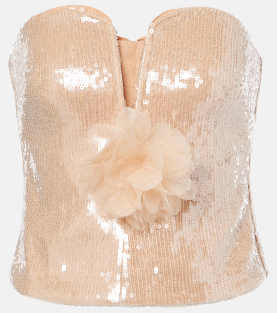 Self-Portrait Floral-appliqué sequined gown
