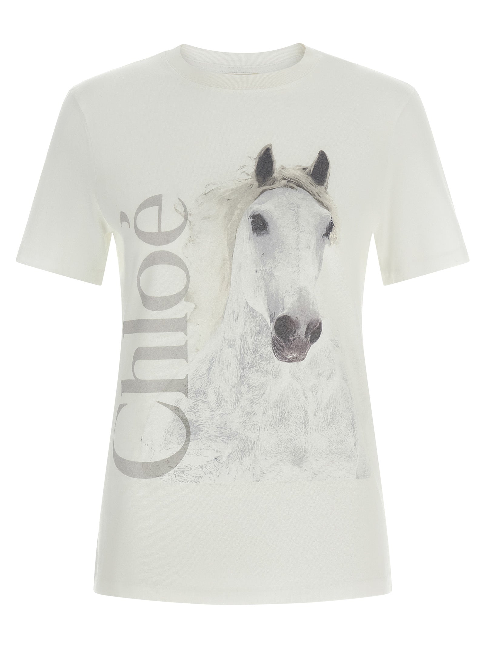 Horse-Print Cotton T-Shirt — White