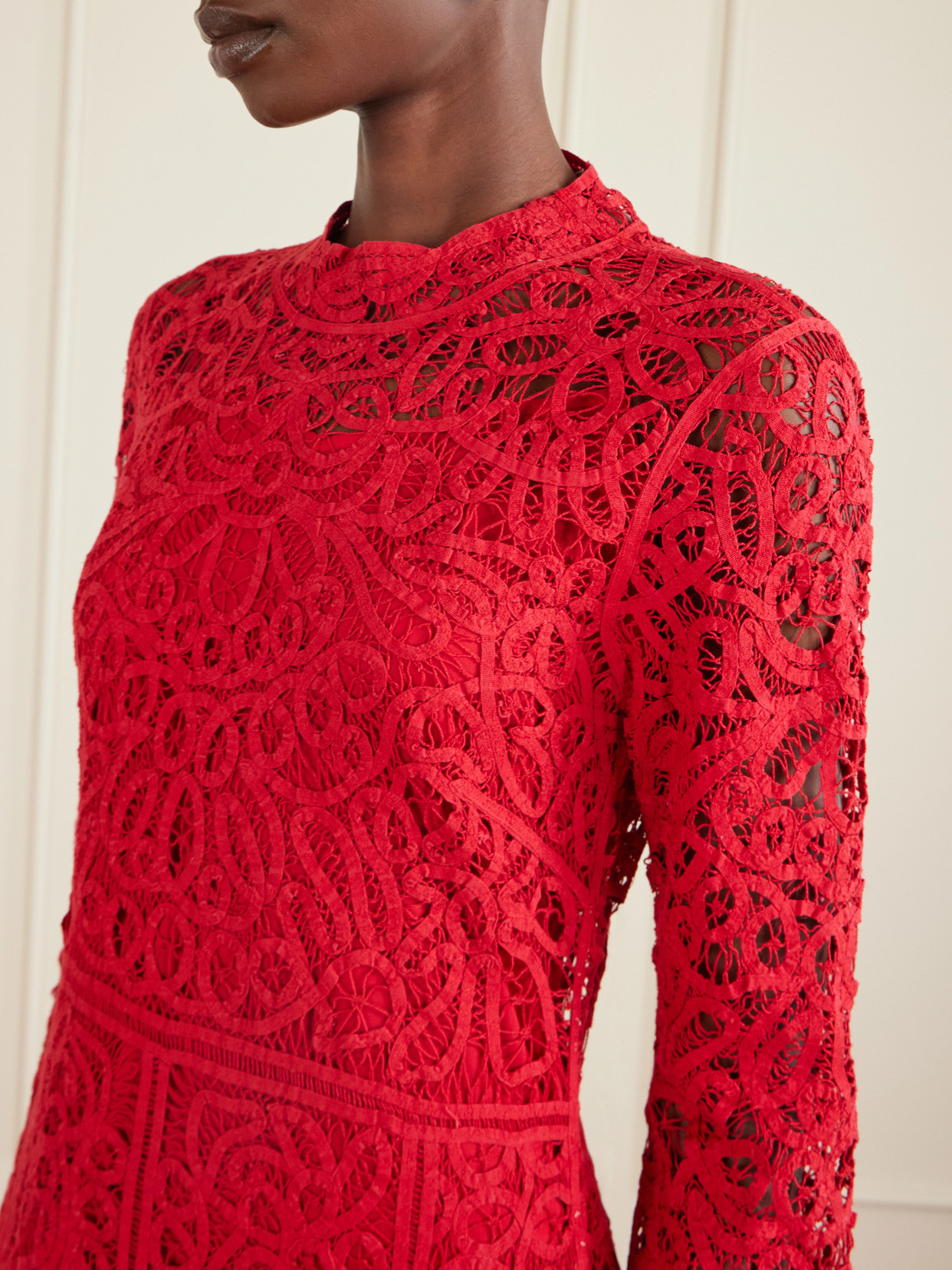 Adelina Guipure Lace Maxi Dress - Red