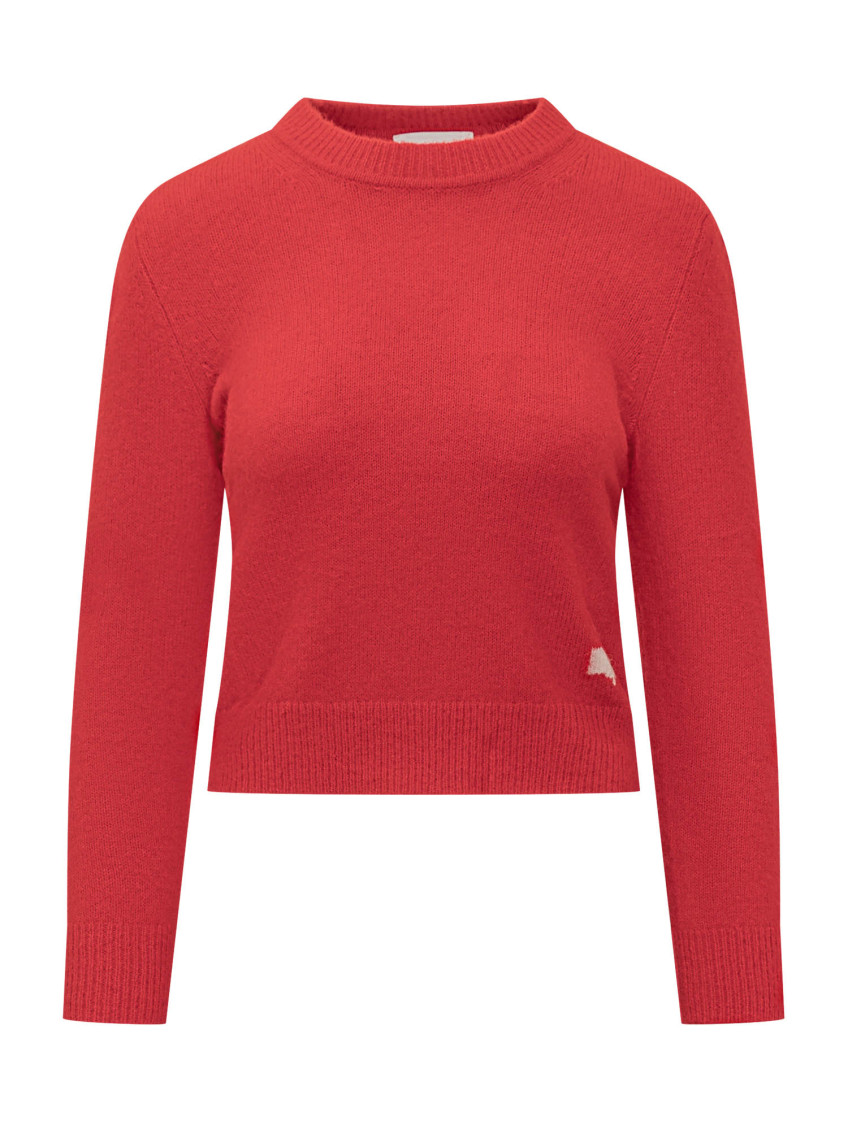Red Solid Crew Neck Sweater