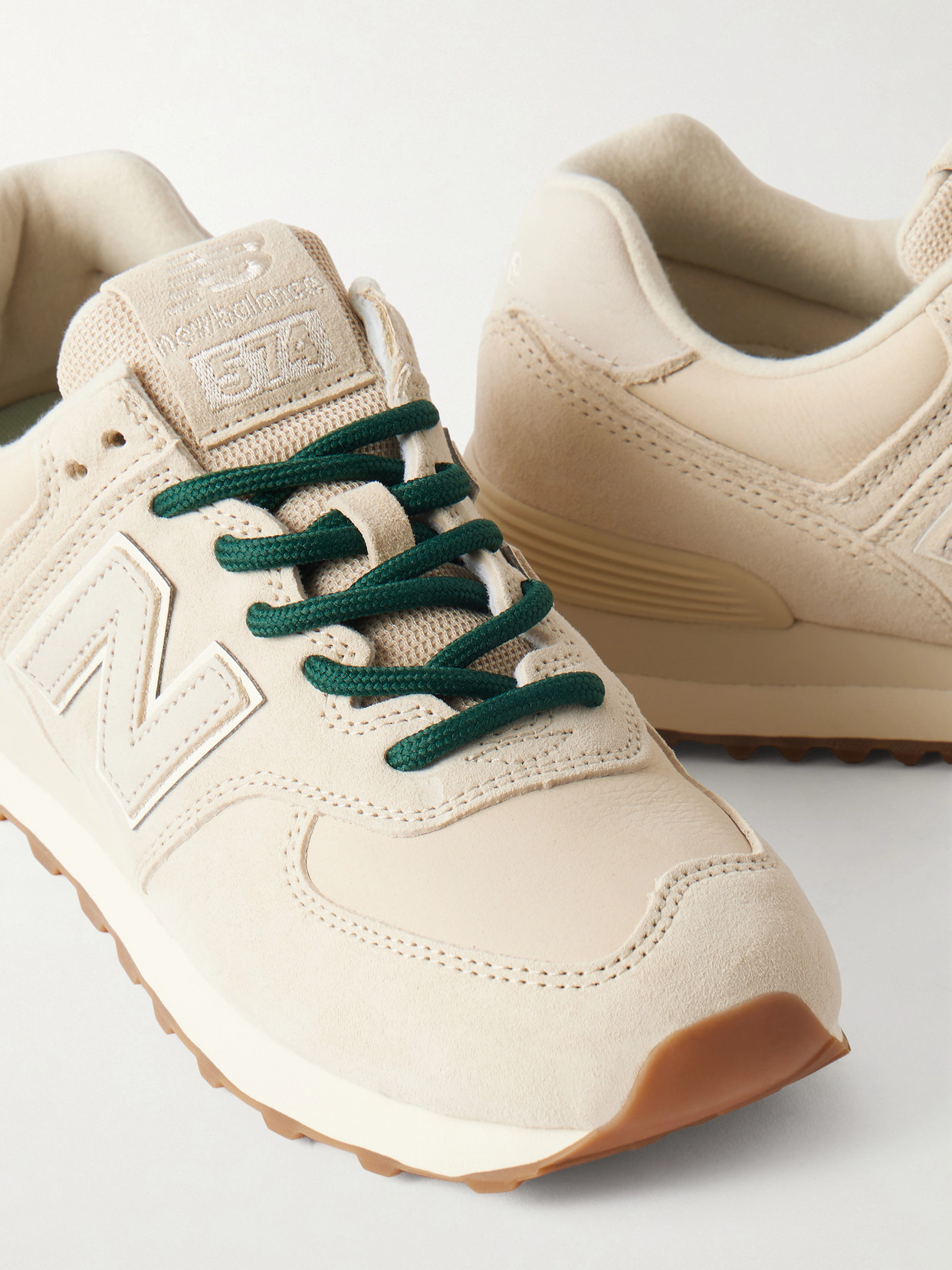 574 Leather-trimmed Suede Sneakers - Neutrals