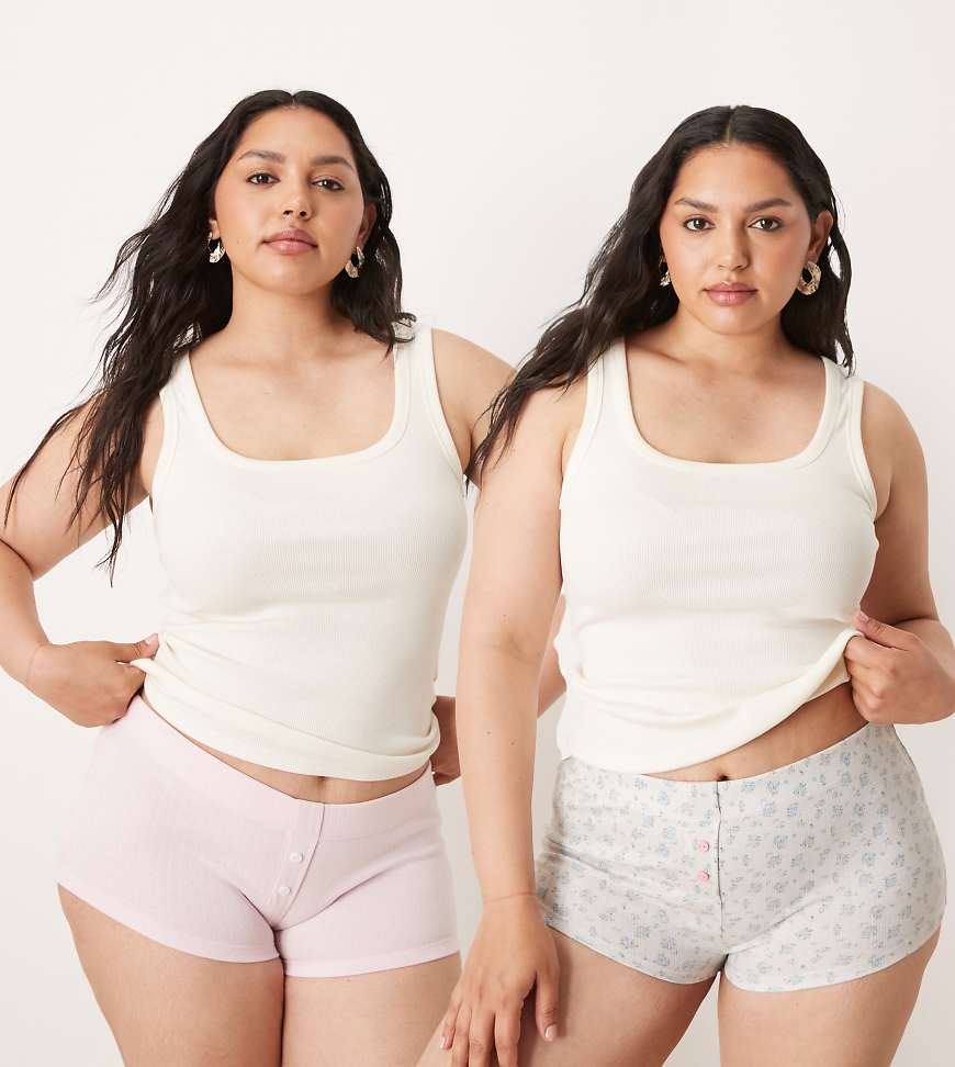 ASOS DESIGN Curve 2-pack boxers in floral print and pink pointelle-Multi