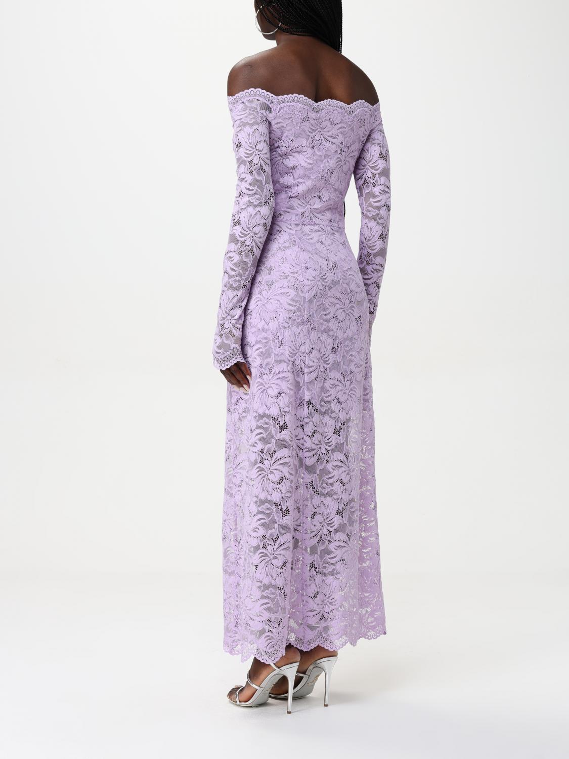 Bardot-neckline lace maxi dress - Purple