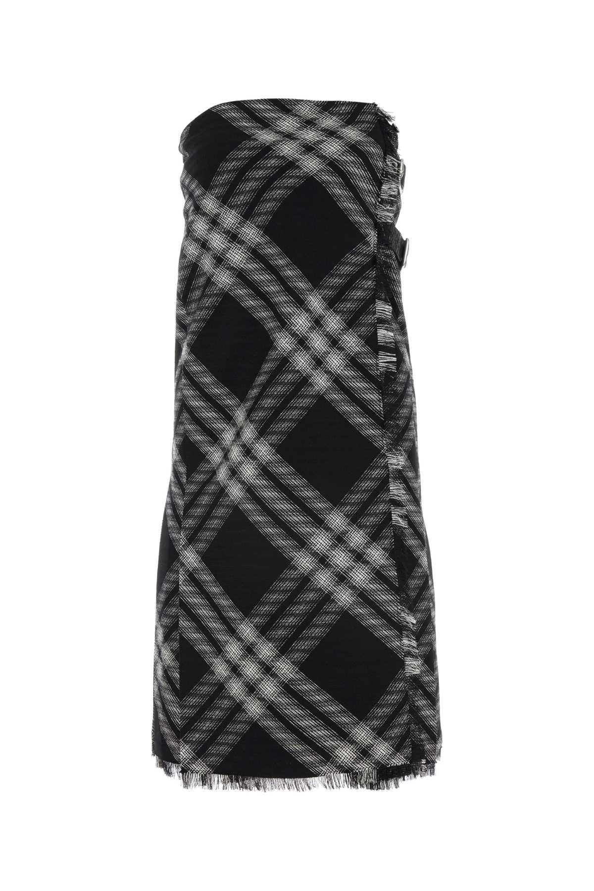 Embroidered Wool Tartan Dress — Black