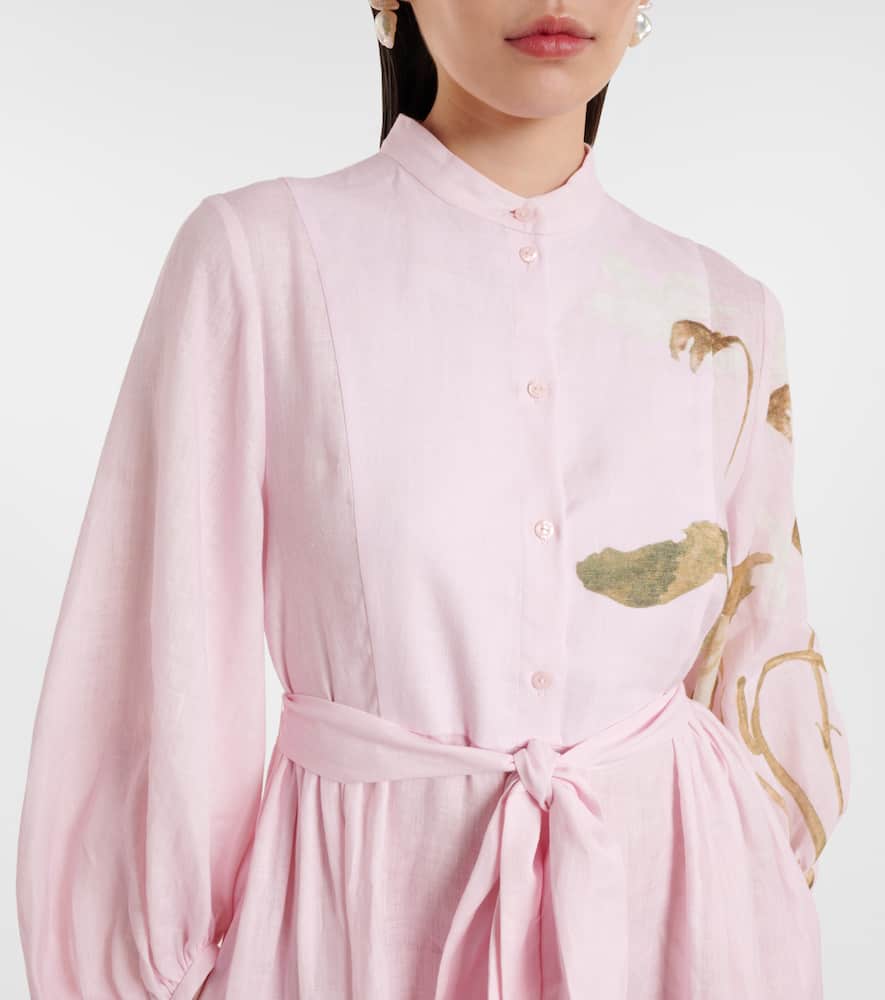 Printed linen midi dress