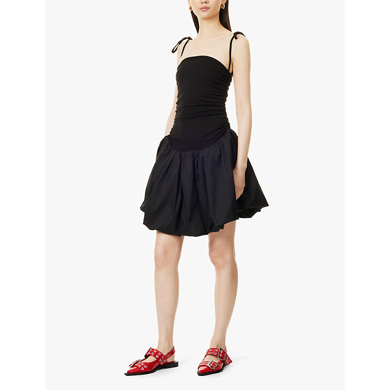 Womens Black Alexa Puffball Stretch-woven Mini Dress