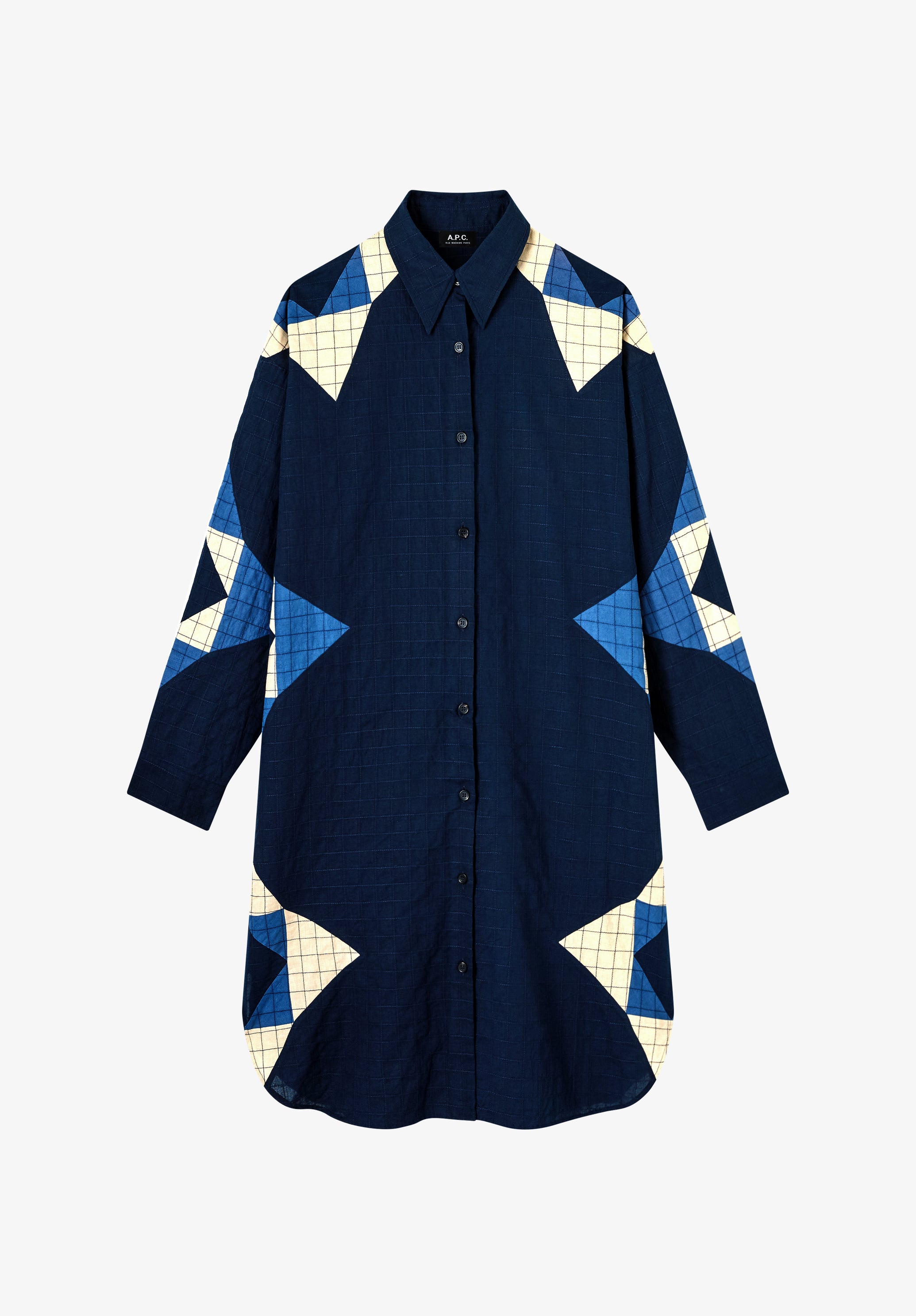 A. P.C. Women's Patchwork shirt-dress Size: Small in Dark indigo