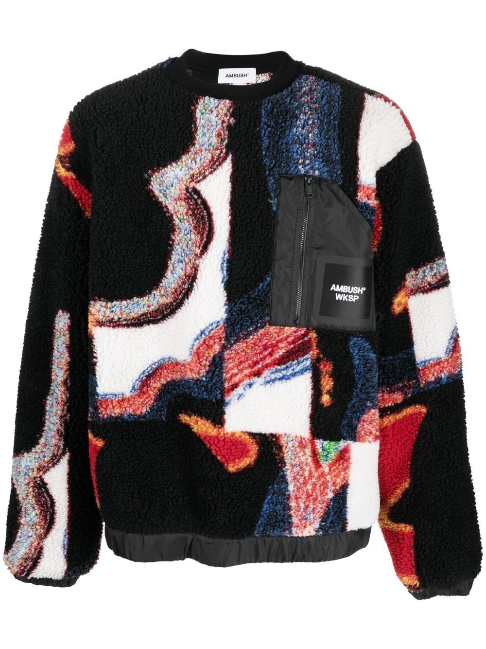 Abstract-print faux-shearling sweatshirt - Black