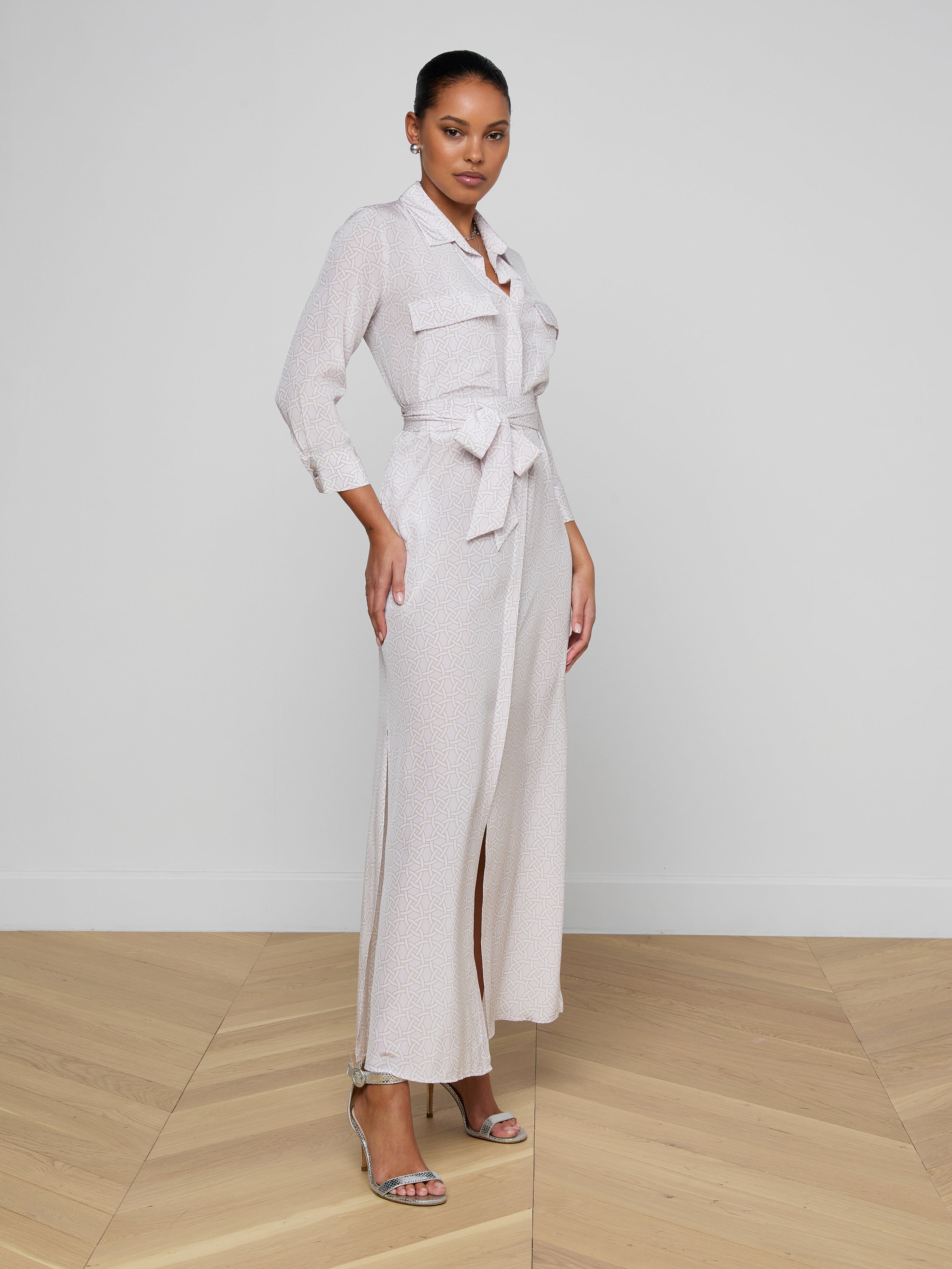 Cameron Silk Shirt Dress In Icy Lilac Linked Geo