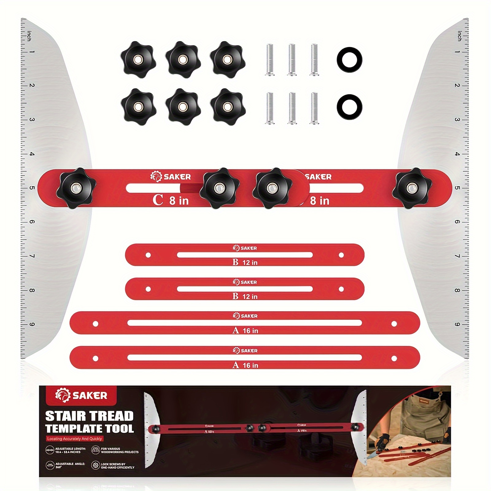 TEMU Saker Stair Tread Gauge, Stair Tread Template Tool Jig, Stair Tread And Shelf Gauge, Stair Jig And Measuring Tool For Cutting Perfect Stair