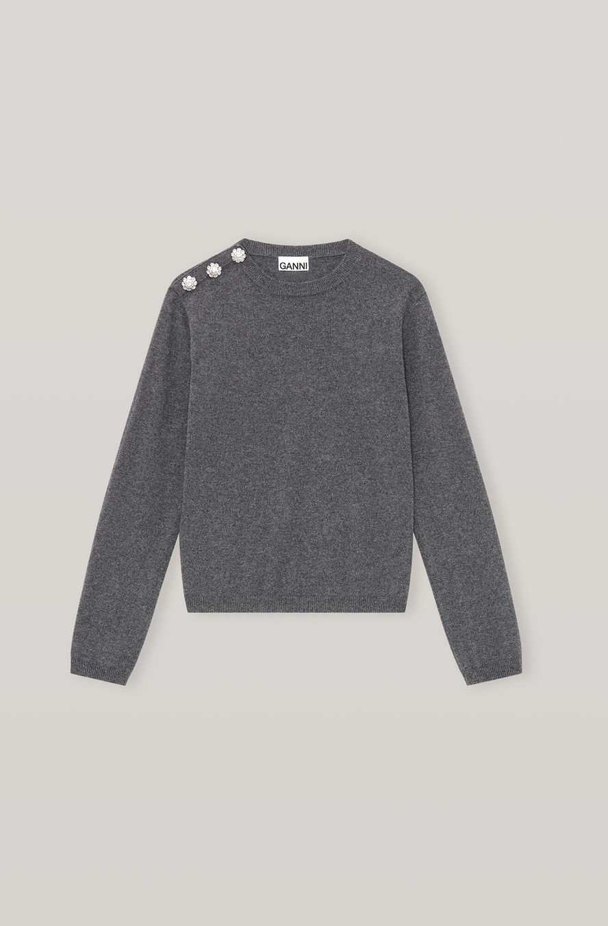 Crystal button long sleeve jumper - Grey