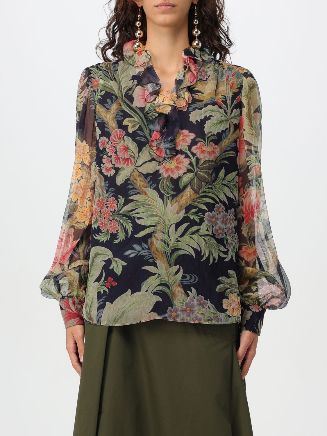 Floral-print silk blouse - Blue