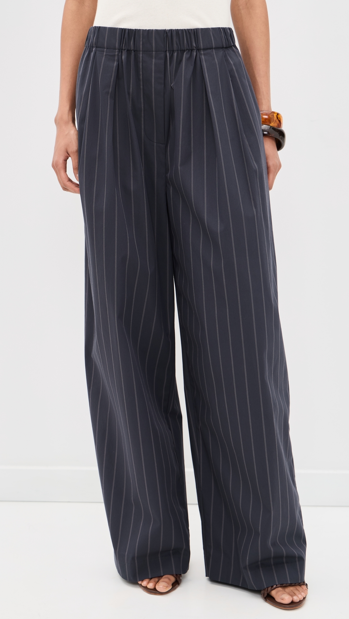 Stripe Relaxed Pleat Pants Ink Stripe