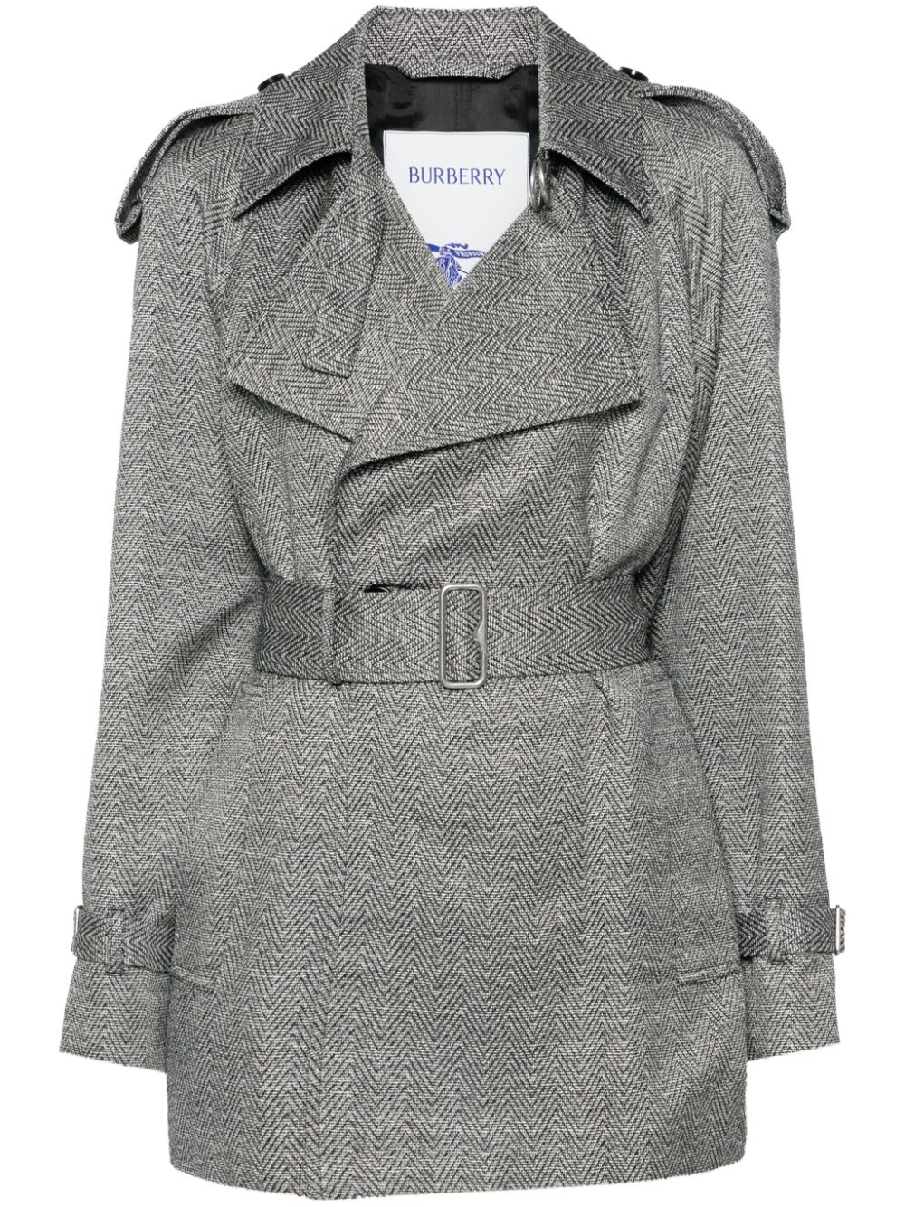 Chevron-jacquard belted coat - Black