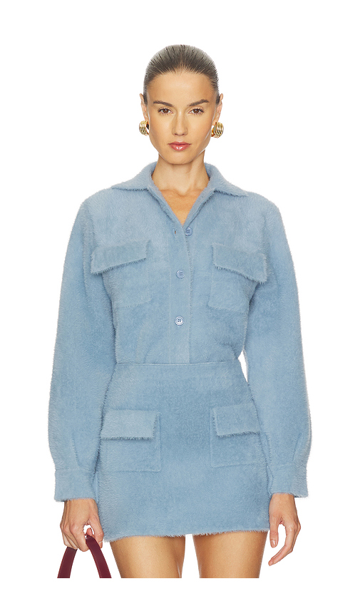 Susana Monaco Fuzzy Sweater Cargo Jacket in Baby Blue. S. Also in