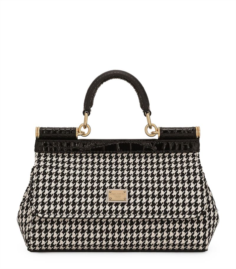 Small Houndstooth Sicily Top-Handle Bag