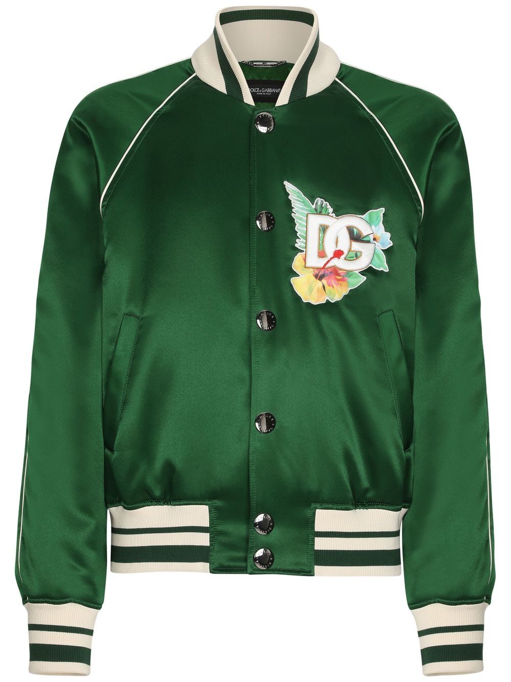 Logo-print satin bomber jacket - Green