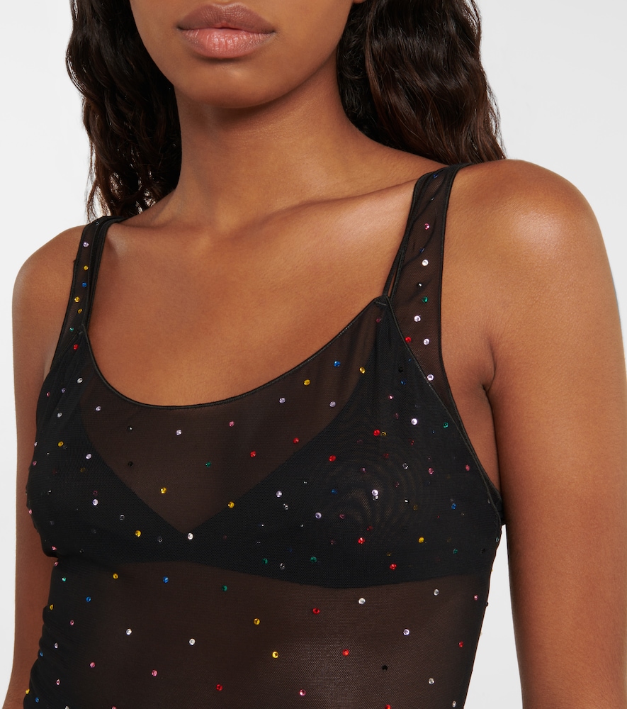 Oséree Gem embellished mesh slip dress