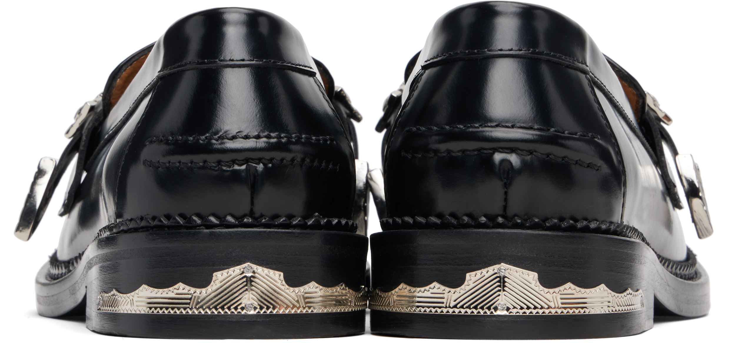 Black Polished Leather Loafers